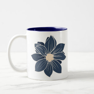 Navy Blue Flower Dahlia Two-Tone Coffee Mug