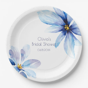 Navy blue Flower Minimalist elegant Bridal Shower Paper Plate