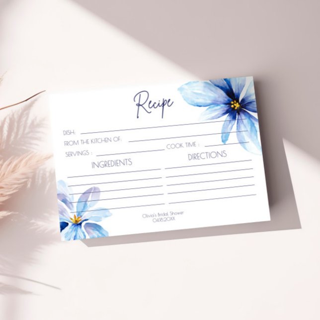 Navy blue Flower Minimalist Recipe Card (Creator Uploaded)