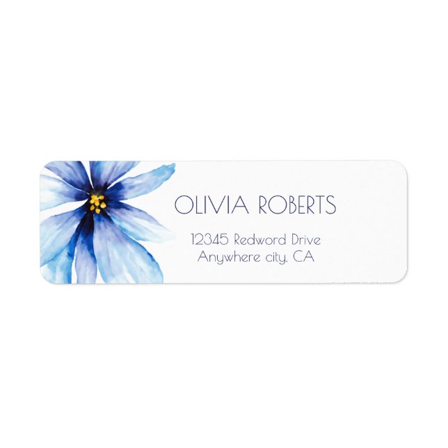 Navy blue Flower Minimalist Return Address Label (Front)