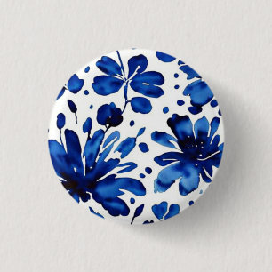 Navy blue flower pattern 3 cm round badge