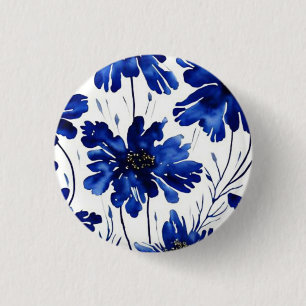 Navy blue flower pattern 3 cm round badge