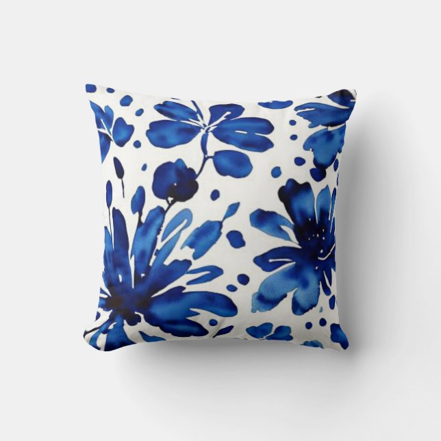 Navy blue flower pattern cushion (Front)