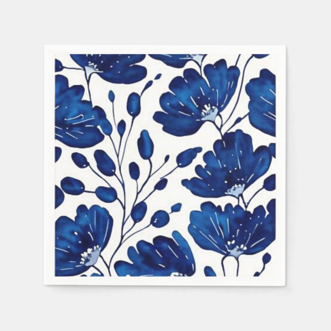 Navy blue flower pattern napkin (Front)