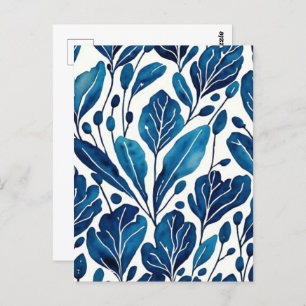 Navy blue flower pattern postcard
