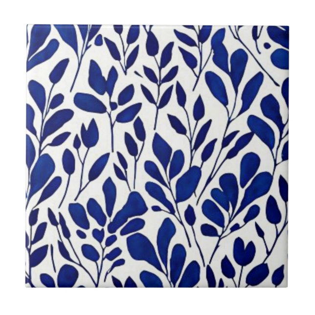Navy blue flower pattern tile (Front)