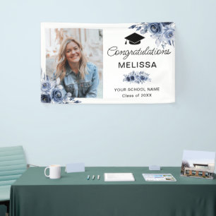 Navy Blue Flowers Congratulations  Banner