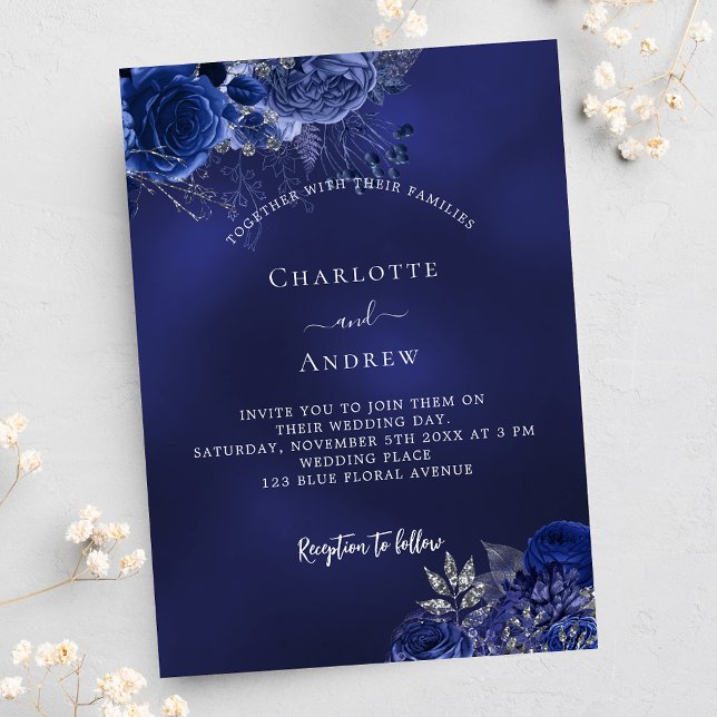 Navy blue flowers elegant luxury wedding invitation (Creator Uploaded)