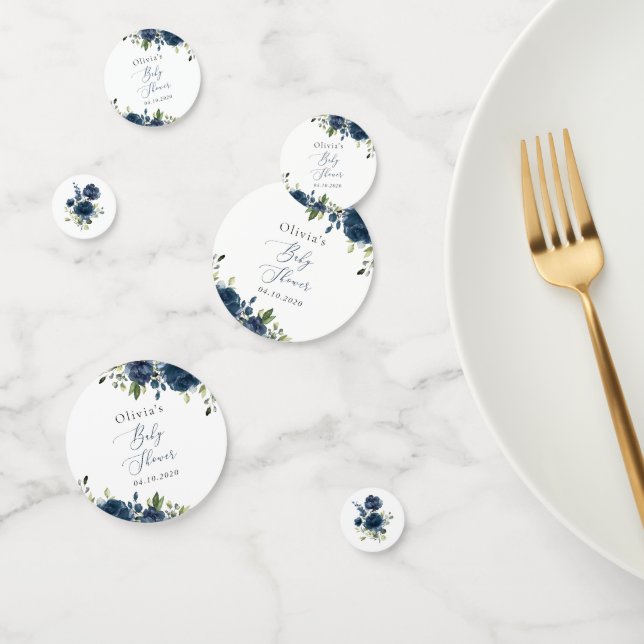 Navy Blue Flowers, Greenery, Boho, Baby Shower Confetti (Group)