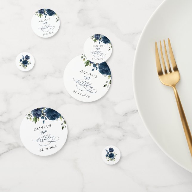 Navy Blue Flowers, Greenery, Boho, Birthday Confetti (Group)