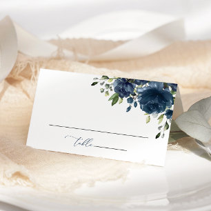Navy Blue Flowers, Greenery, Boho, Bridal Shower Place Card