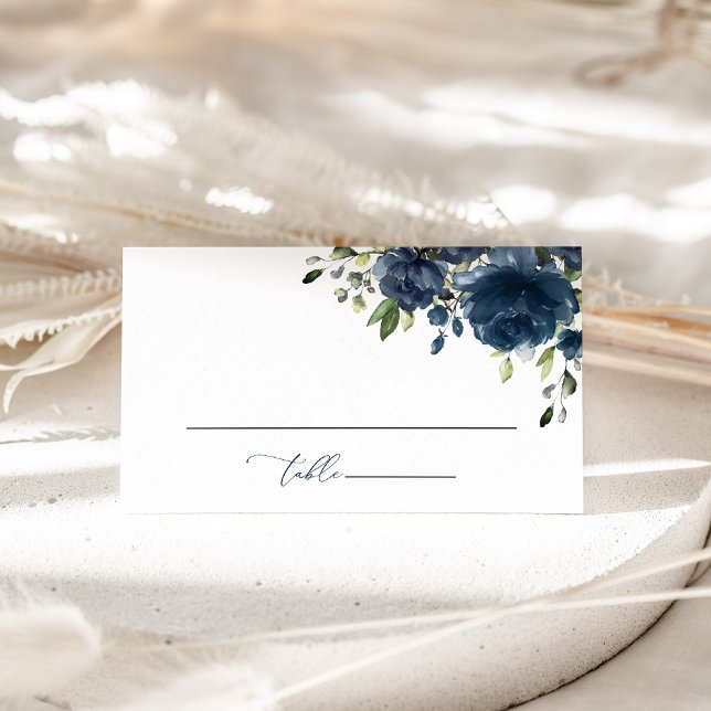 Navy Blue Flowers, Greenery, Boho, Bridal Shower Place Card (Creator Uploaded)