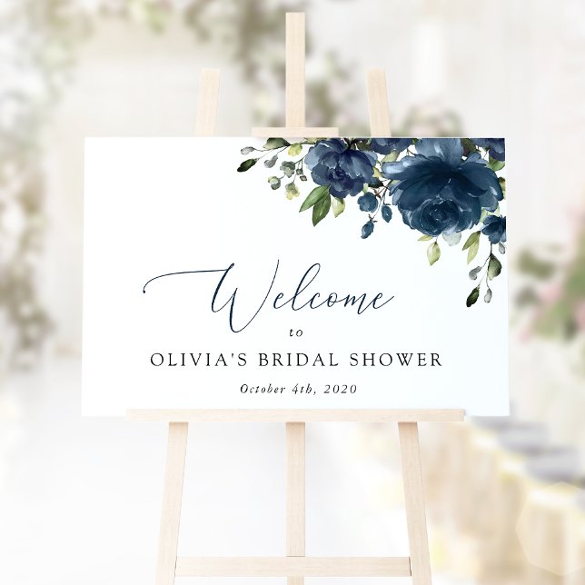 Navy Blue Flowers, Greenery, Boho, Bridal Welcome Poster (Creator Uploaded)