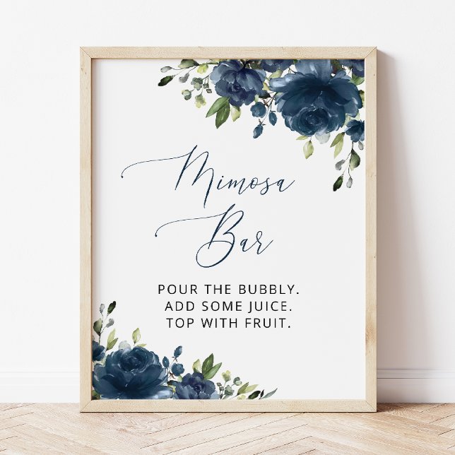 Navy Blue Flowers, Greenery, Boho, Mimosa Bar  Poster (Creator Uploaded)