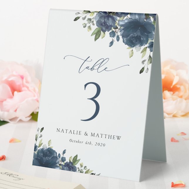 Navy Blue Flowers, Greenery, Boho, Table Numbers (In SItu (Wedding))