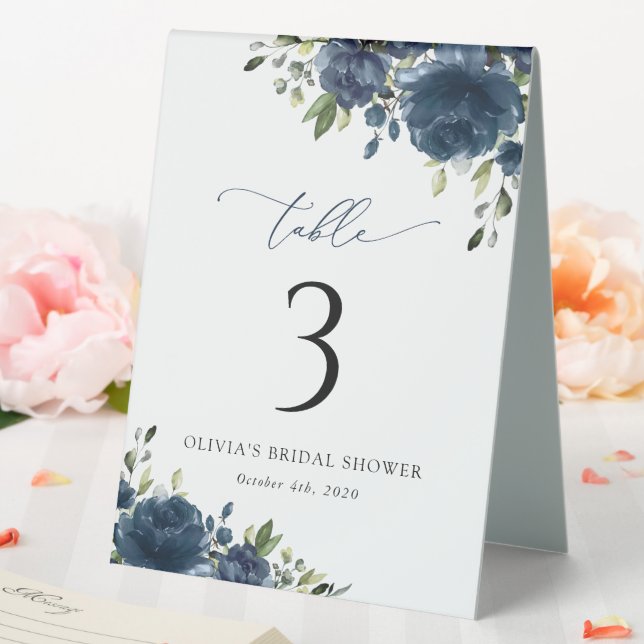 Navy Blue Flowers, Greenery, Boho, Table Numbers (In SItu (Wedding))