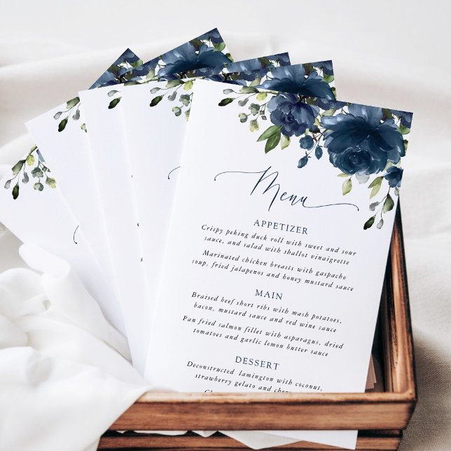 Navy Blue Flowers, Greenery, Bridal Shower Menu (Creator Uploaded)