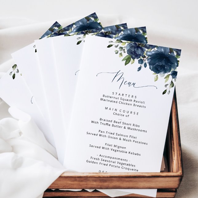 Navy Blue Flowers, Greenery, Bridal Shower Menu (Creator Uploaded)