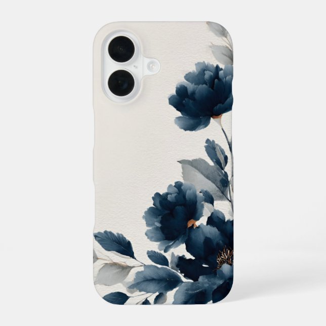 Navy Blue Flowers  iPhone 16 Case (Back)