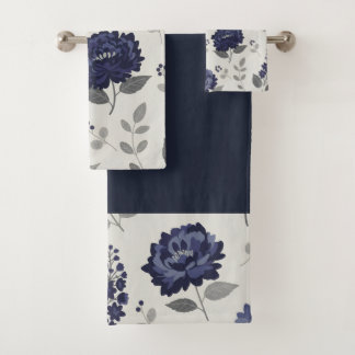 navy blue flowers modern decorative bathroom bath towel set