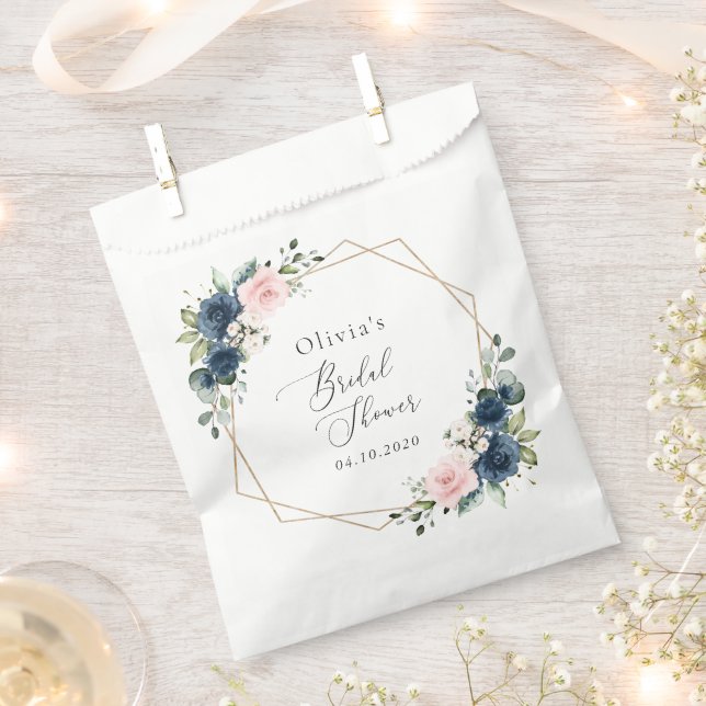 Navy Blue Flowers, Pink Flowers, Bridal Shower Favour Bags (Clipped)