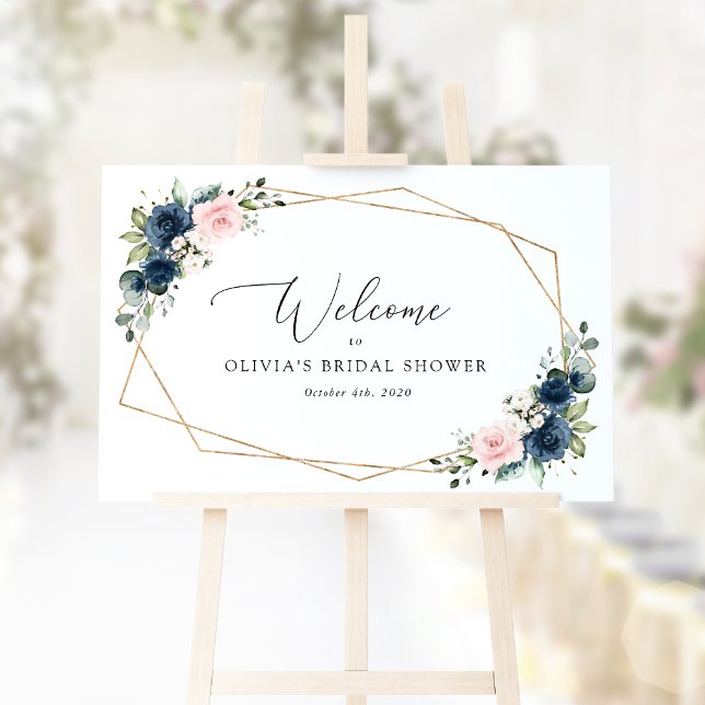 Navy Blue Flowers, Pink Flowers, Bridal Welcome Poster (Creator Uploaded)