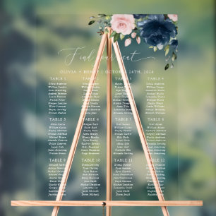 Navy Blue Flowers, Pink Flowers, Seating Chart