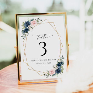 Navy Blue Flowers, Pink Flowers, Table Numbers