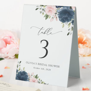 Navy Blue Flowers, Pink Flowers, Table Numbers