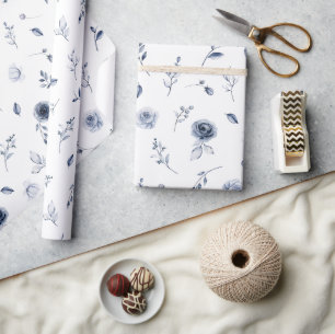 Navy Blue Flowers Wrapping Paper