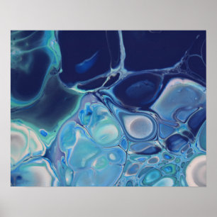 Navy Blue Fluid Abstract Modern Marble Swirl Art Poster