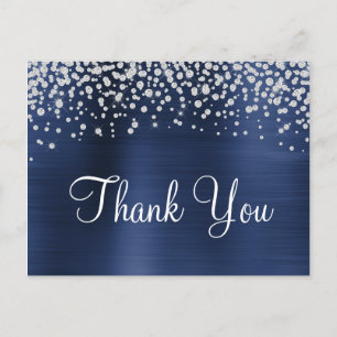 Navy Blue Foil Diamond Confetti Thank You Postcard