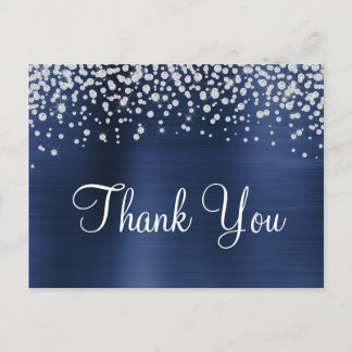 Navy Blue Foil Diamond Confetti Thank You Postcard