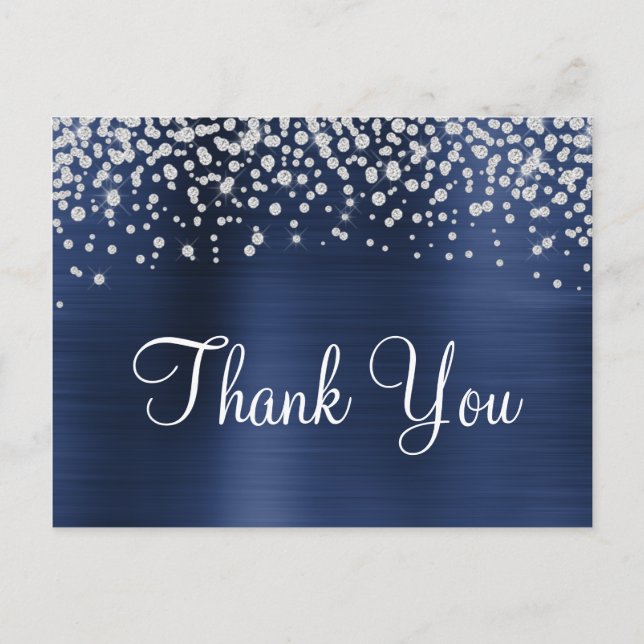 Navy Blue Foil Diamond Confetti Thank You Postcard (Front)