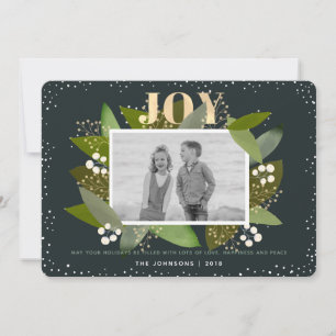 Navy Blue Foliage Christmas Holiday Photo Card