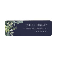 Navy Blue Foliage Greenery Return Address Label