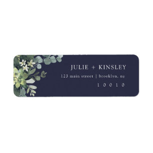 Navy Blue Foliage Greenery Return Address Label