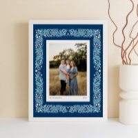 Navy Blue Folk Art Floral Frame with Custom Text