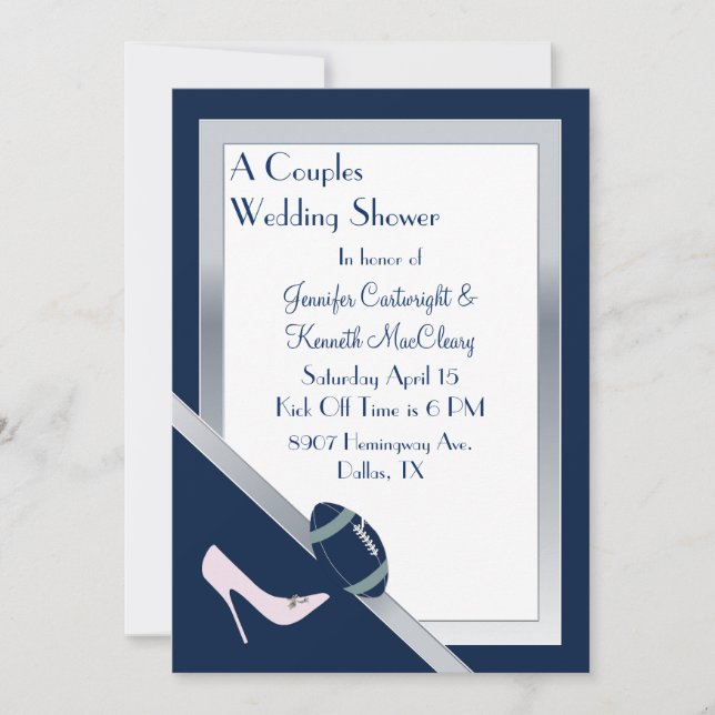 Navy Blue Football Wedding Shower Invitation (Front)
