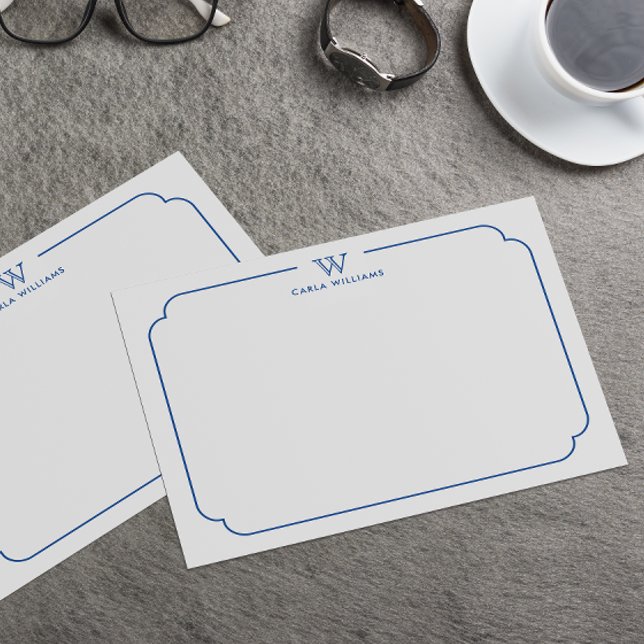 Navy Blue Formal Chic Family Monogram Ornate Frame Card (Creator Uploaded)