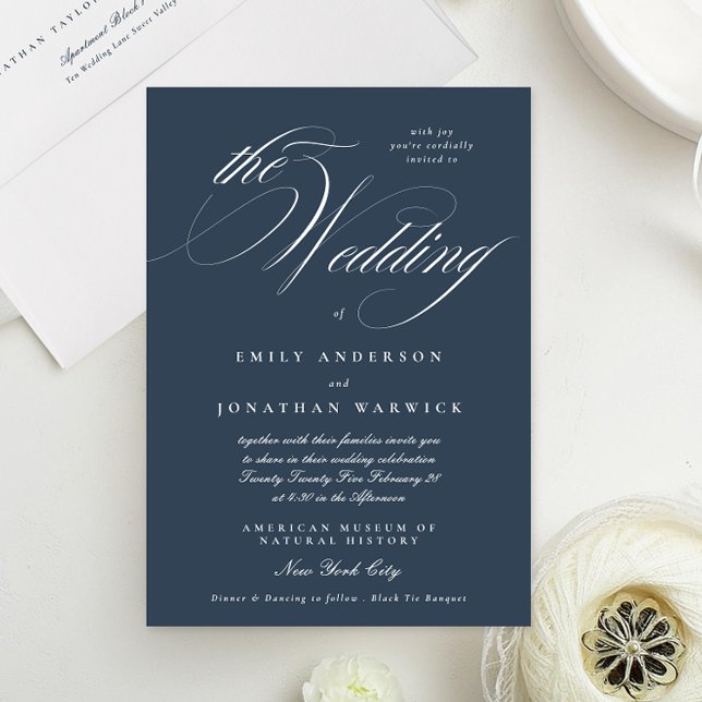 Navy Blue Formal Elegant Calligraphy The Wedding Invitation (Creator Uploaded)