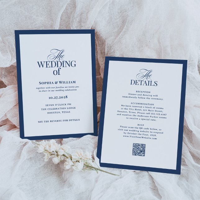 Navy Blue Formal Wedding with RSVP QR Code Invitation (Creator Uploaded)