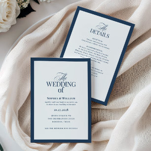 Navy Blue Formal Wedding with RSVP QR Code Invitation