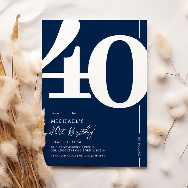 Navy Blue Forty 40th Birthday Party Invitations (Creator Uploaded)