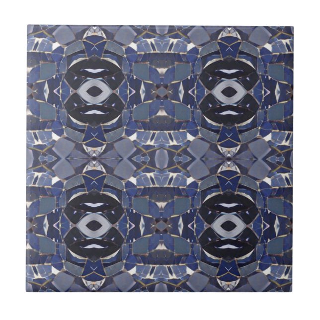 Navy blue four corner mosaic circle stones tile (Front)