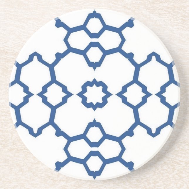 Navy blue four-corner mosaic white background coaster (Front)