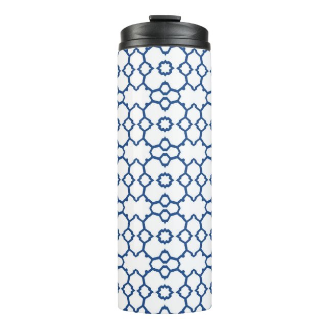 Navy blue four-corner mosaic white background  thermal tumbler (Front)