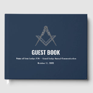 Navy Blue Freemasons Masonry Square and Compass Guest Book