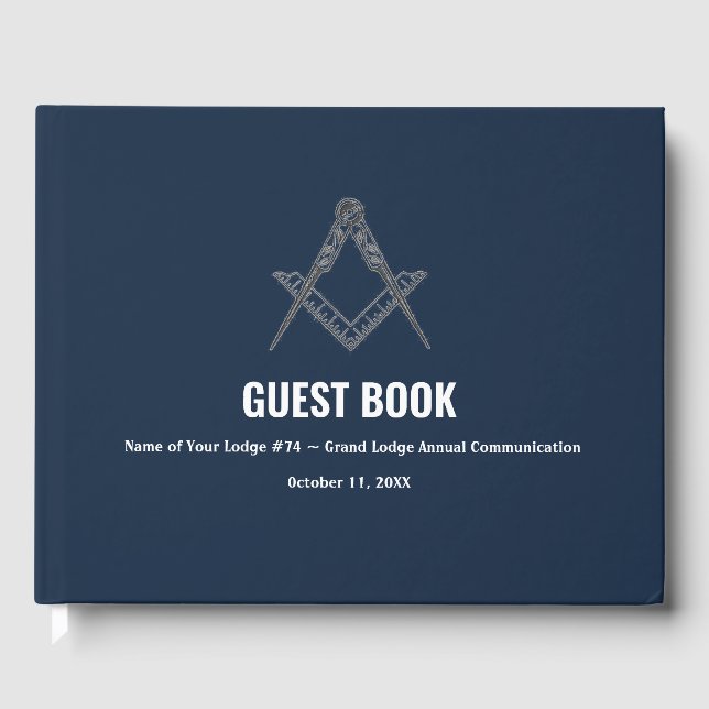 Navy Blue Freemasons Masonry Square and Compass Guest Book (Front)