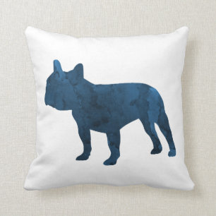Navy Blue French Bulldog aka Frenchie Silhouette Cushion